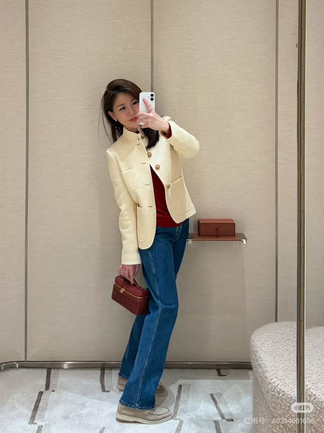 로로피아나 와플 텍스처 스탠드카라 버튼 재킷 상세 이미지 11