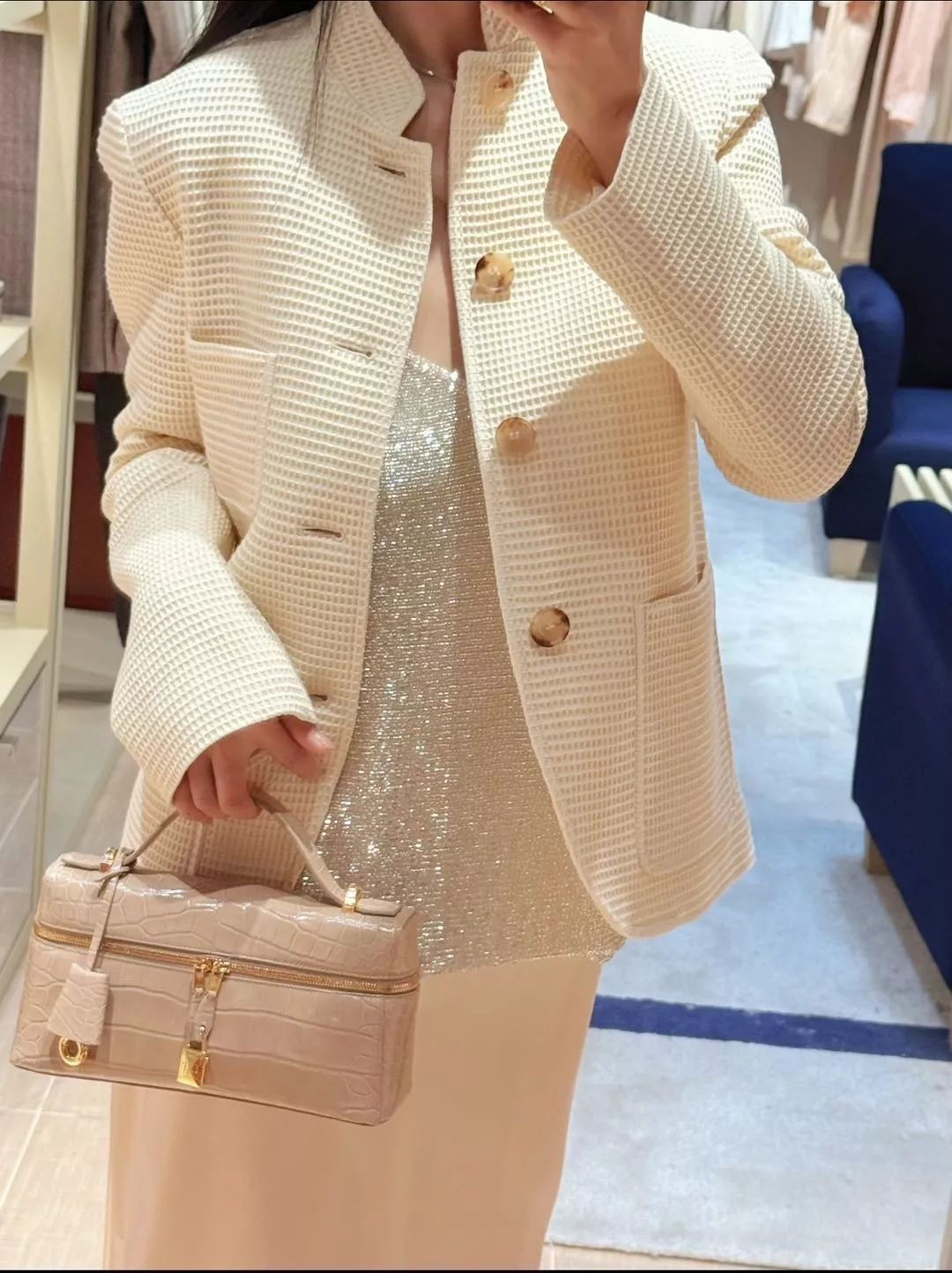 로로피아나 와플 텍스처 스탠드카라 버튼 재킷 상세 이미지 14