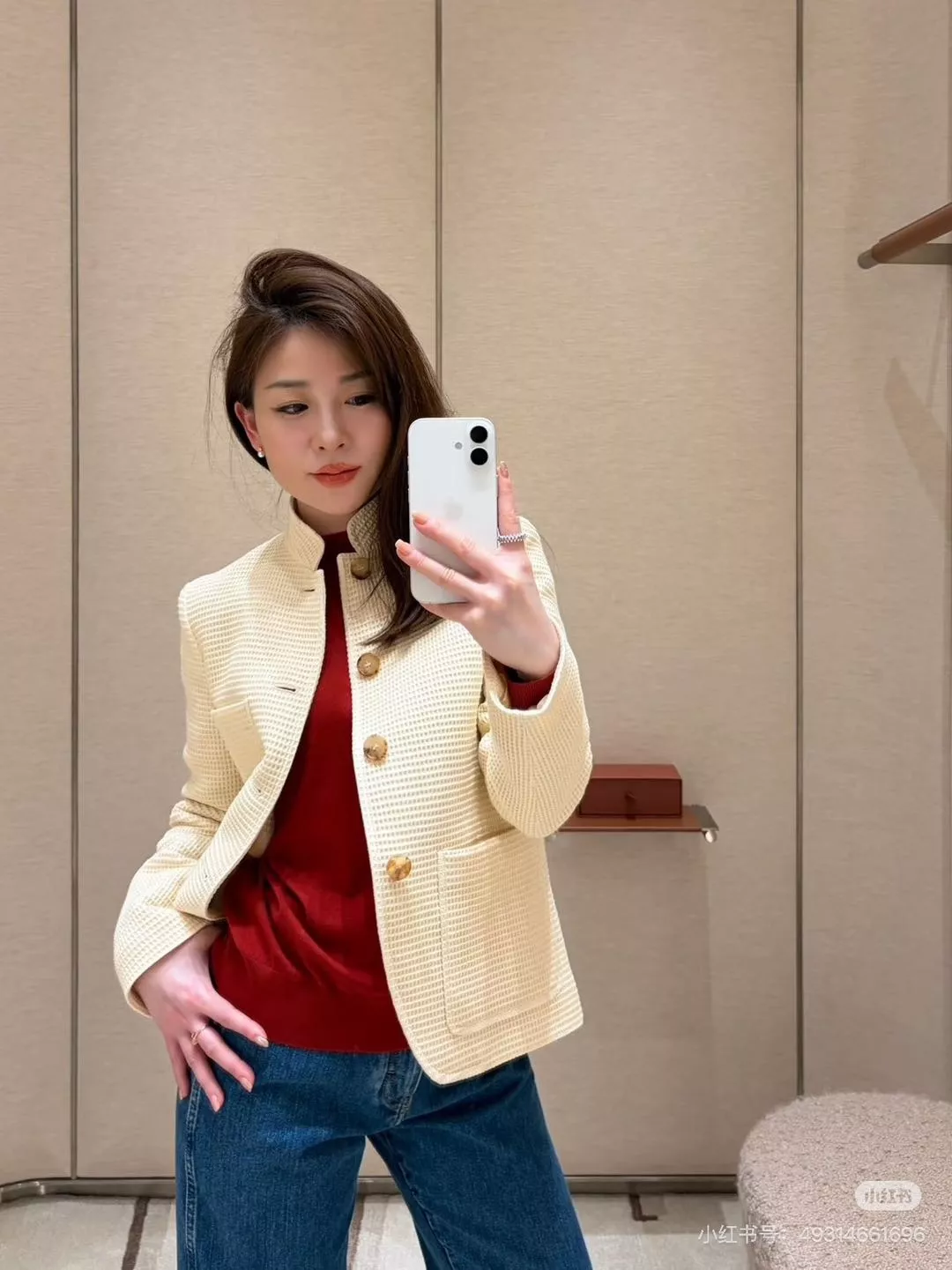 로로피아나 와플 텍스처 스탠드카라 버튼 재킷 상세 이미지 10