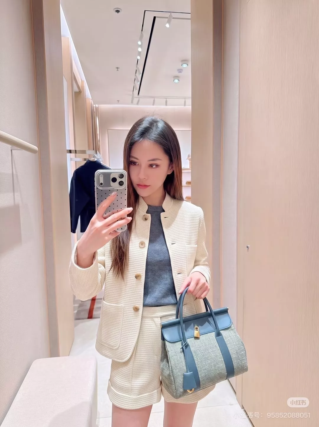로로피아나 와플 텍스처 스탠드카라 버튼 재킷 상세 이미지 22