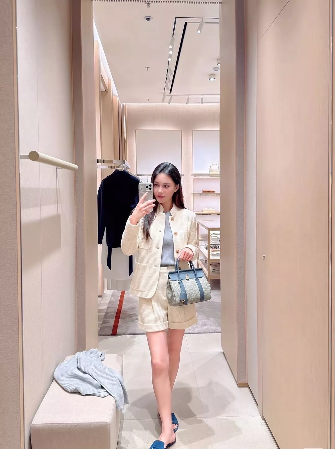 로로피아나 와플 텍스처 스탠드카라 버튼 재킷 상세 이미지 23