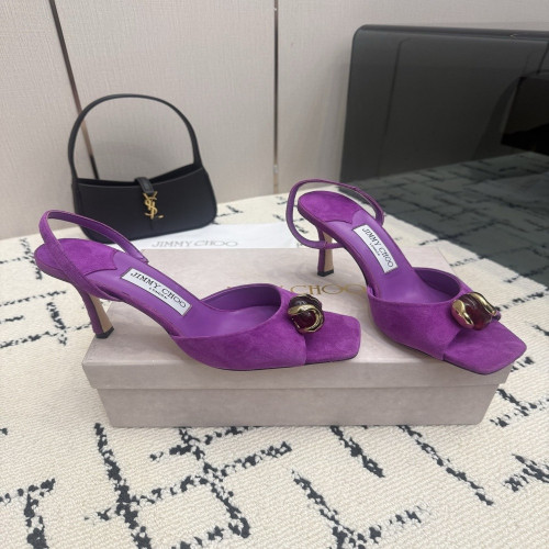 지미추 메탈 버클 스퀘어토 양가죽 힐 샌들