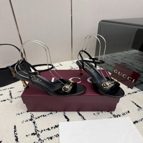 구찌 대나무굽 홀스빗 오픈토 가죽 힐 샌들