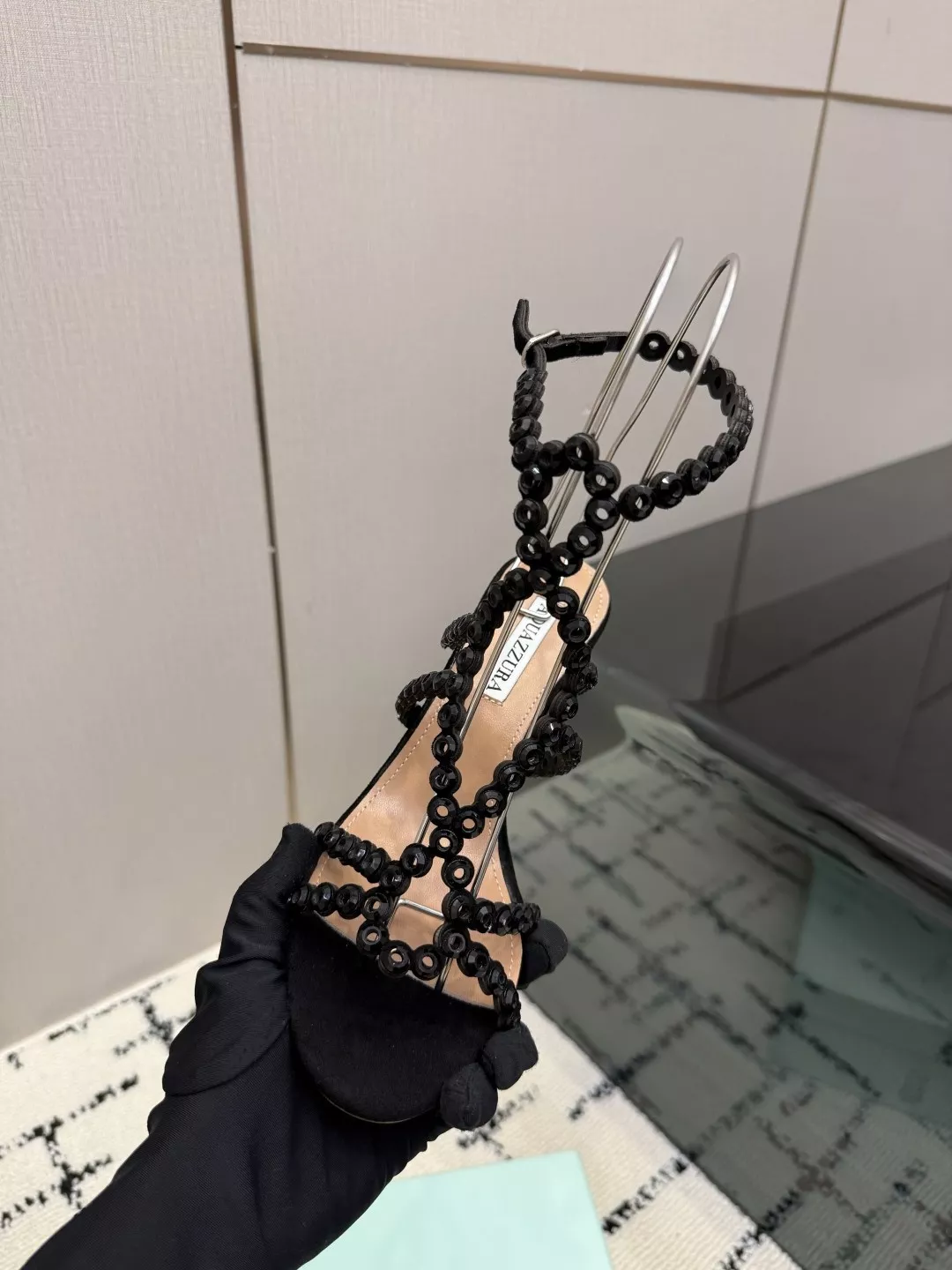 아쿠아주라 스와로브스키 원형 장식 하이힐 샌들 상세 이미지 8