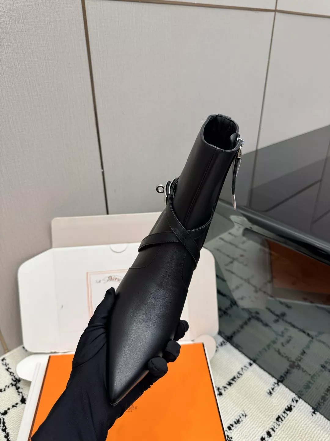 에르메스 켈리 버클 포인티드토 캣힐 앵클 부츠 상세 이미지 8