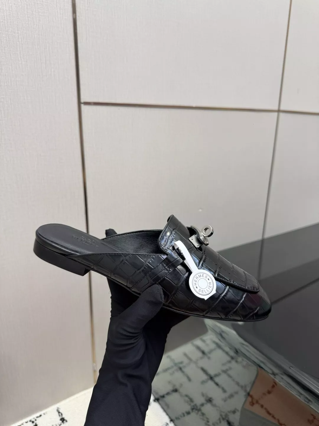에르메스 켈리 버클 크로커다일 엠보 로퍼 뮬 상세 이미지 7