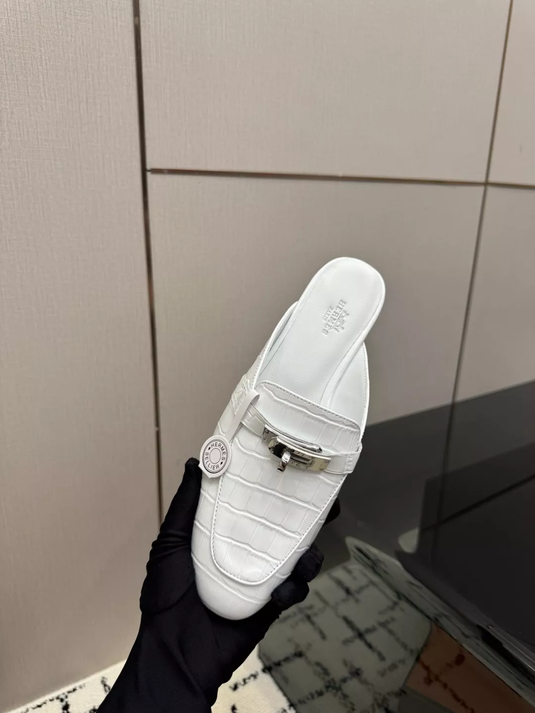 에르메스 켈리 버클 크로커 엠보 가죽 로퍼 뮬 상세 이미지 8