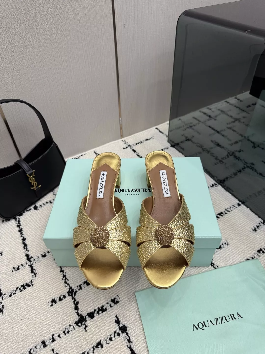 아쿠아주라 크리스탈 스트랩 5cm 토오픈 뮬 상세 이미지 1