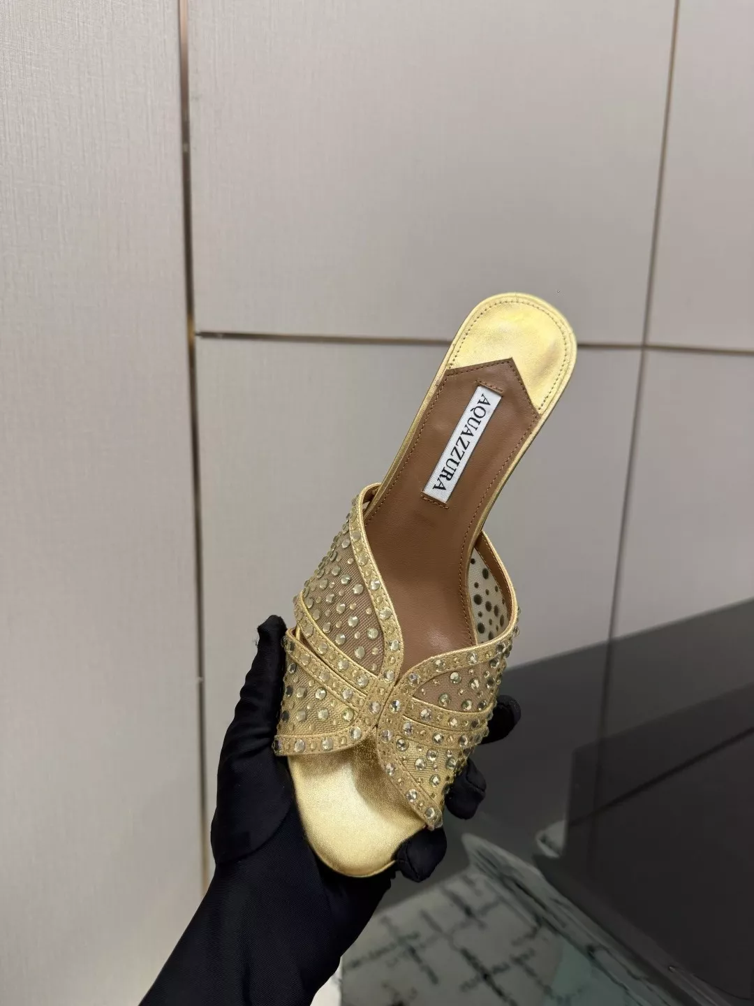 아쿠아주라 스와로브스키 큐빅 스트랩 5cm 힐 샌들 상세 이미지 8