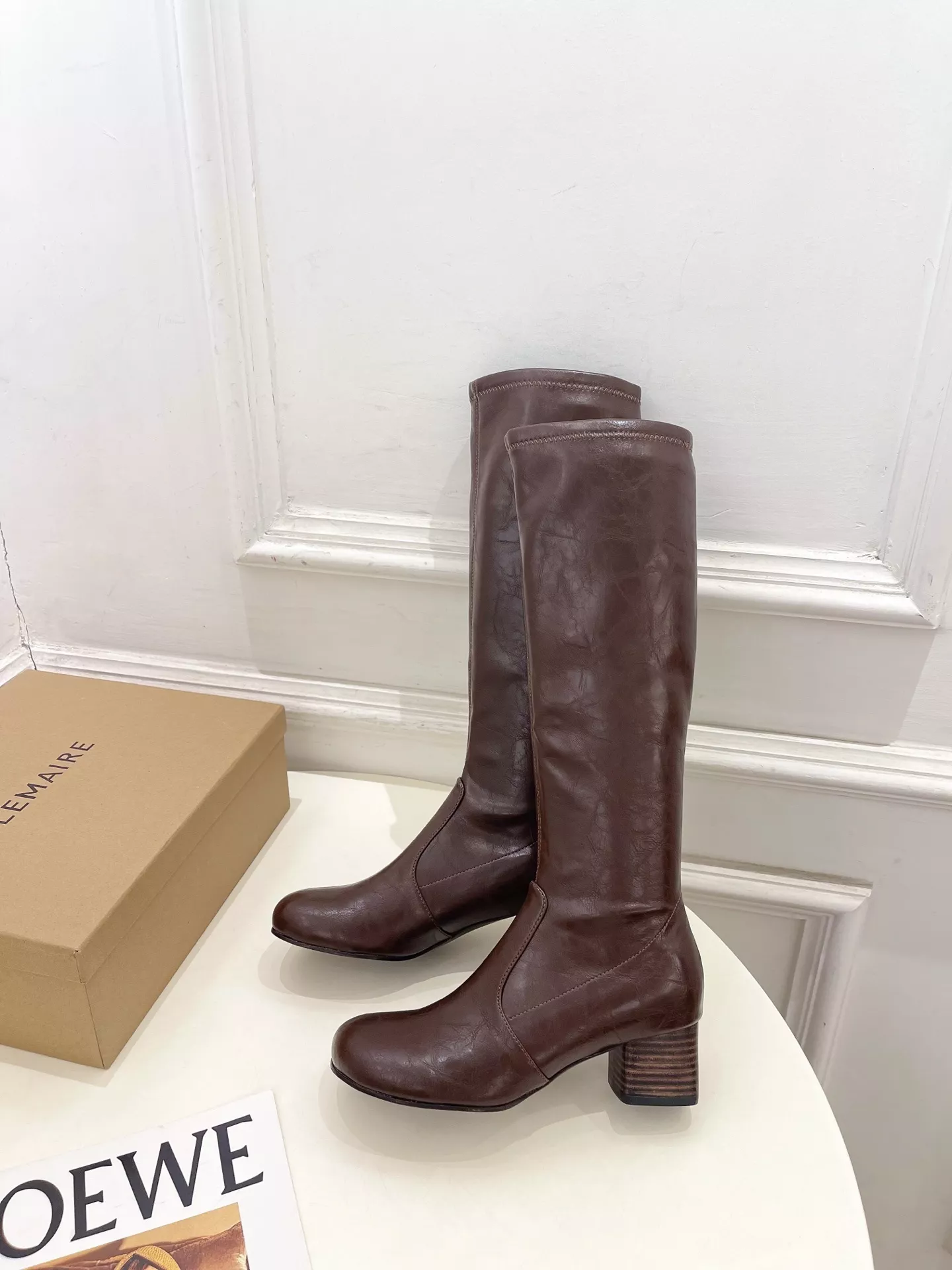 르메르 클래식 레트로 스퀘어토 탄력 미들 부츠 상세 이미지 3
