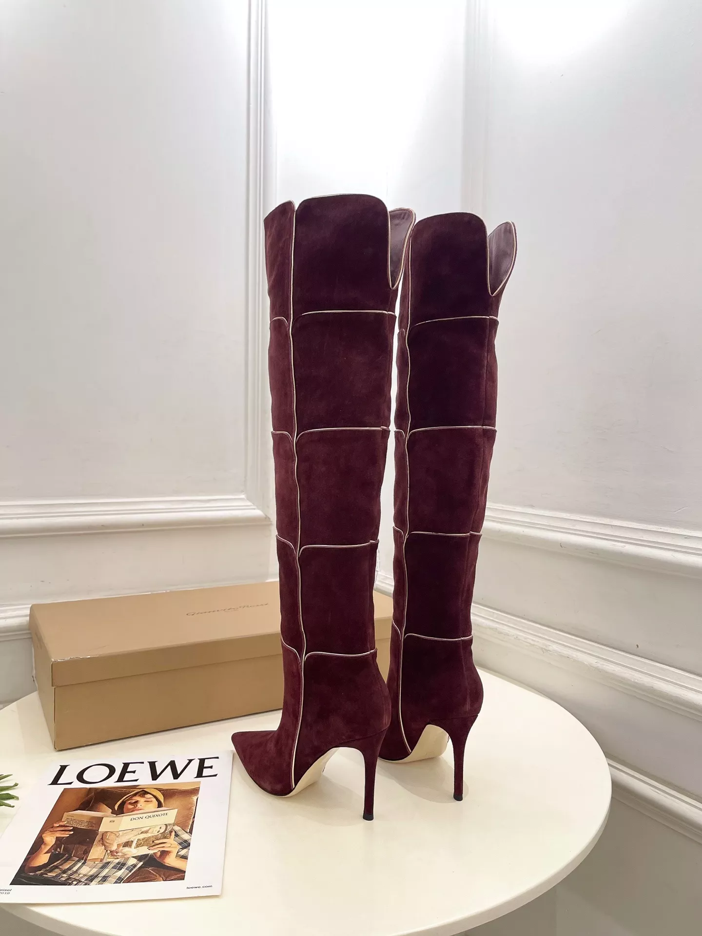 지안비토로시 스웨이드 배색 포인티드토 하이힐 롱 부츠 상세 이미지 6