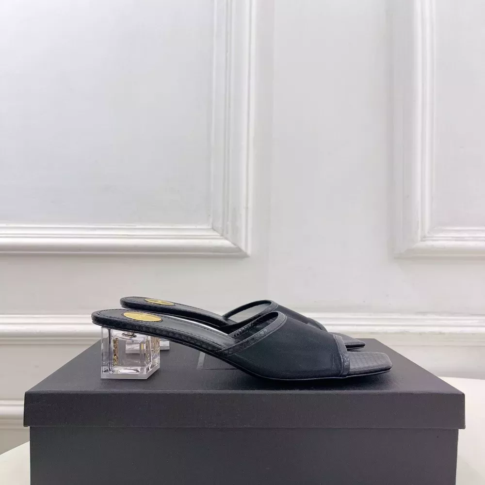 입생로랑 투명굽 메쉬 스퀘어토 토오픈 뮬
