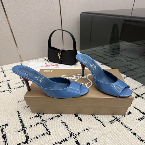 크리스찬루부탱 페이턴트 가죽 레드솔 큐빅 토오픈 뮬