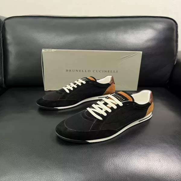 브루넬로쿠치넬리 배색 레더 안감 레이스 로우탑 운동화