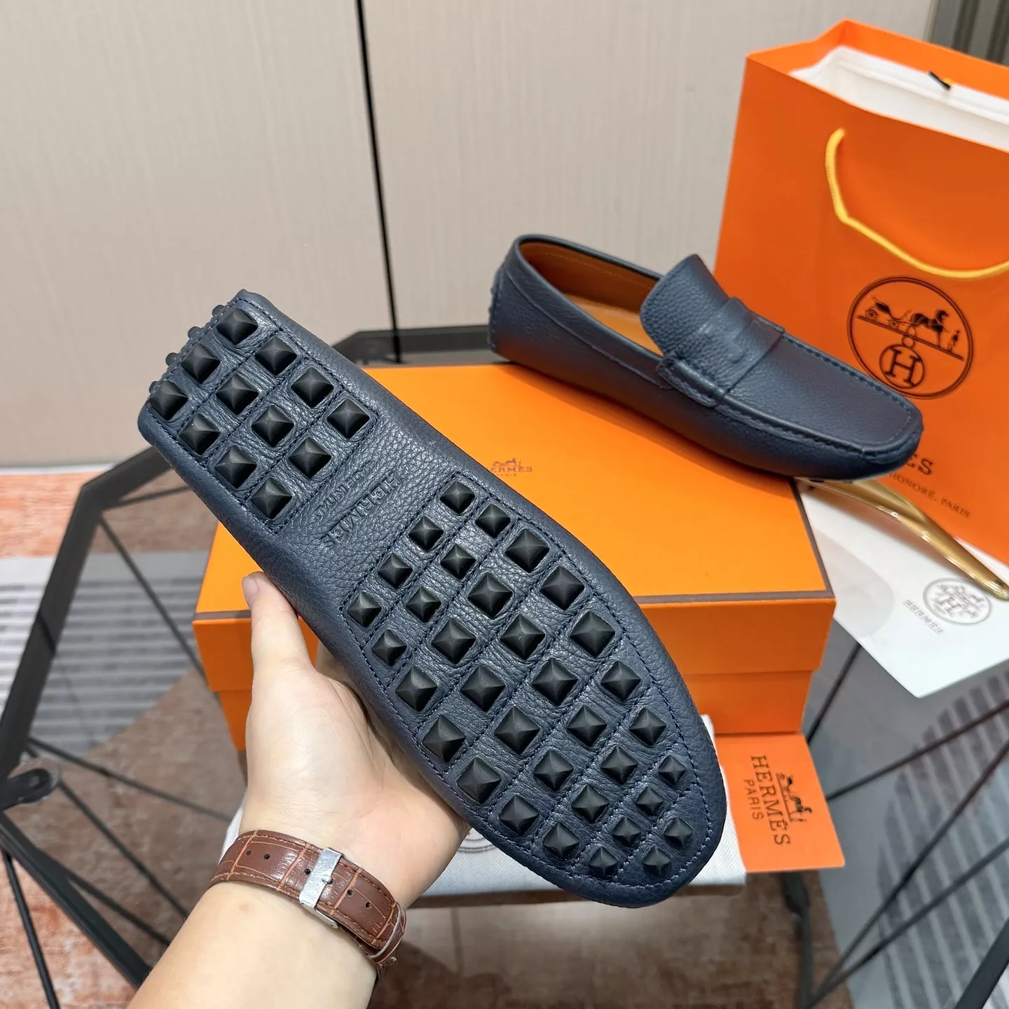 에르메스 클래식 수입 소가죽 배색 안감 슬립온 로퍼 상세 이미지 9