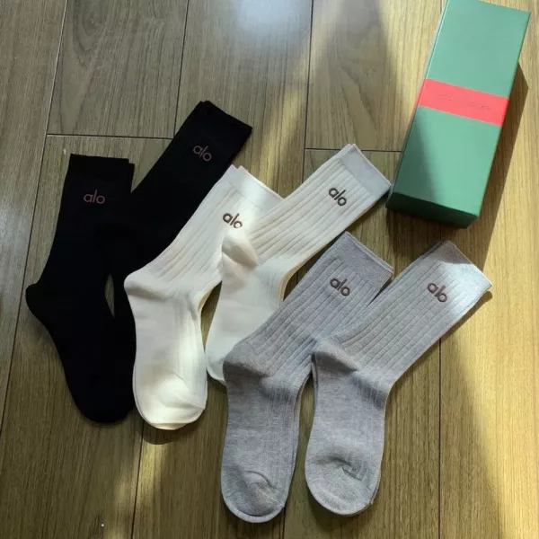 알로 로고 자수 리브드 코튼 중목 양말 6족 세트