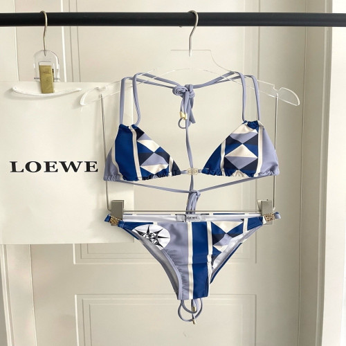 로에베 기하학 패턴 홀터 스트랩 비키니 수영복