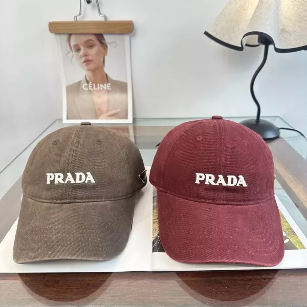 프라다 로고 자수 워싱 코튼 볼캡