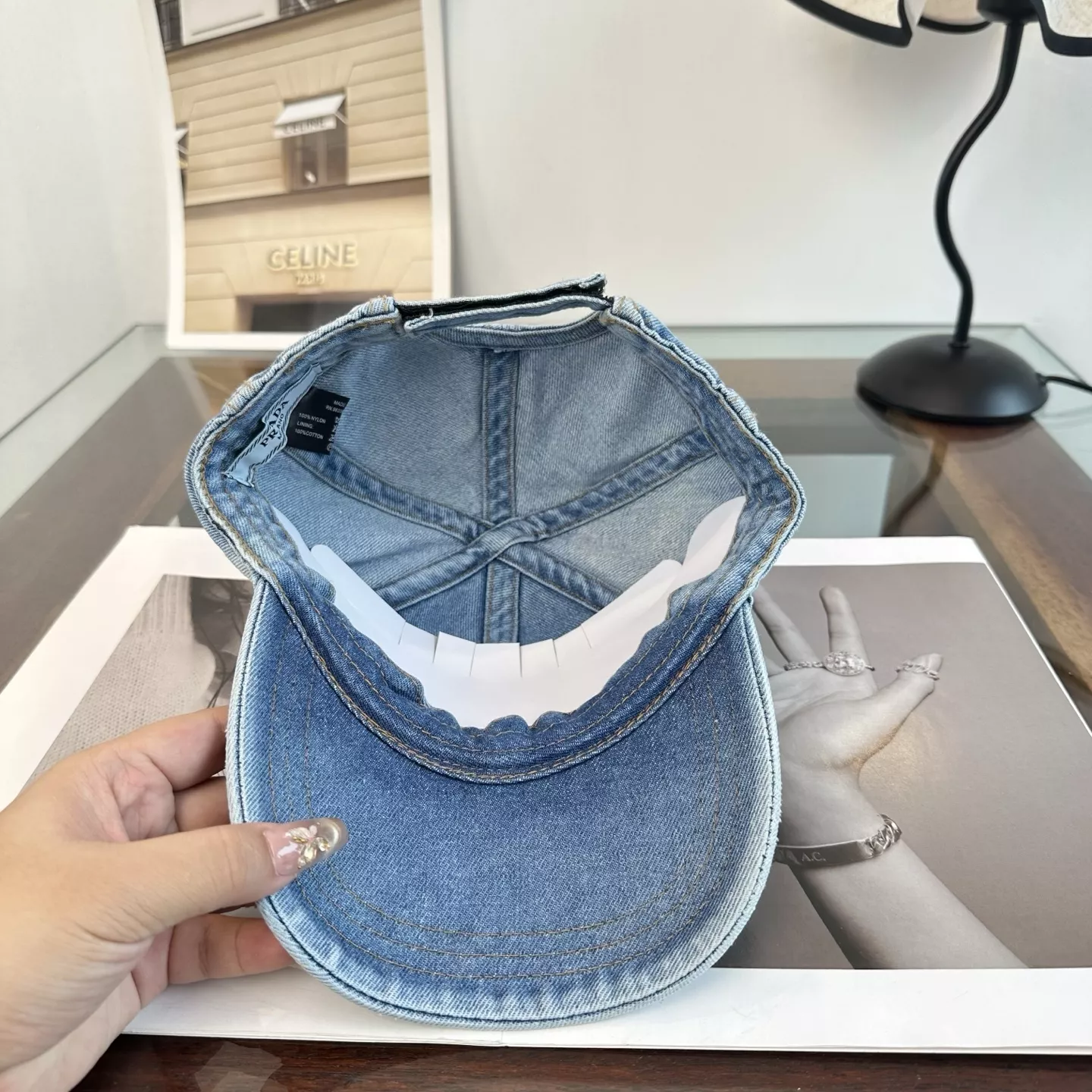프라다 데님 삼각 로고 클래식 볼캡 상세 이미지 8