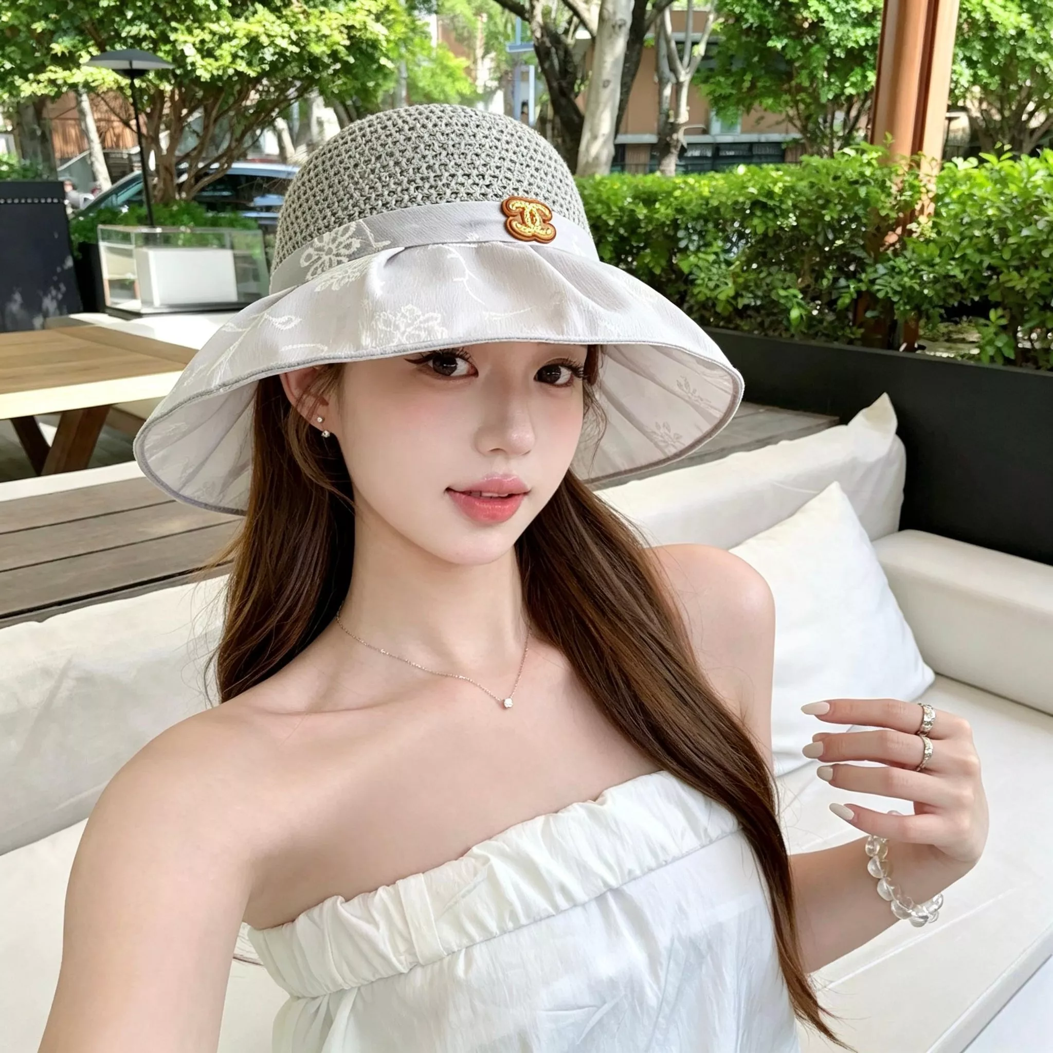 샤넬 자카드 패턴 와이드 브림 플로피햇 상세 이미지 7
