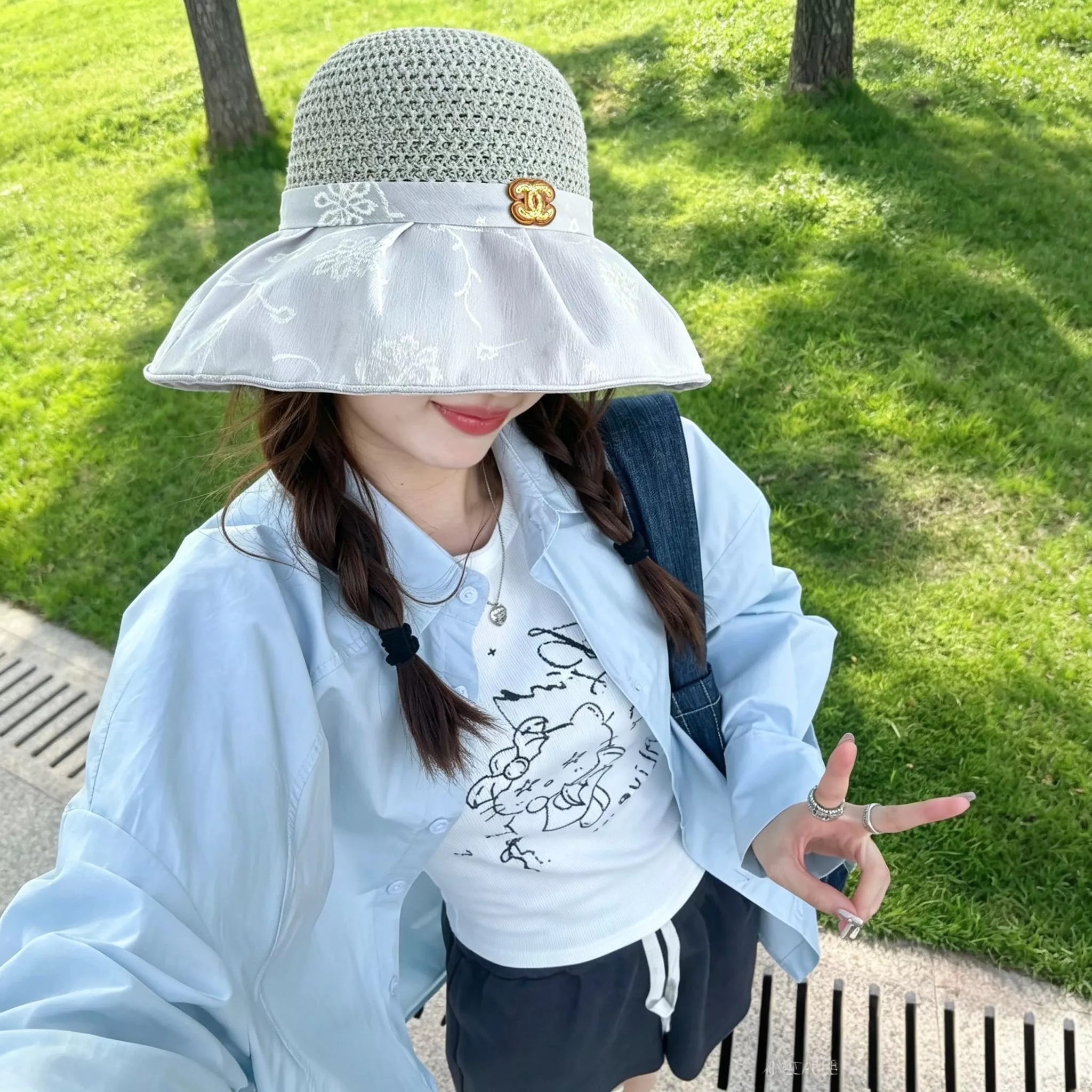 샤넬 자카드 패턴 와이드 브림 플로피햇 상세 이미지 8