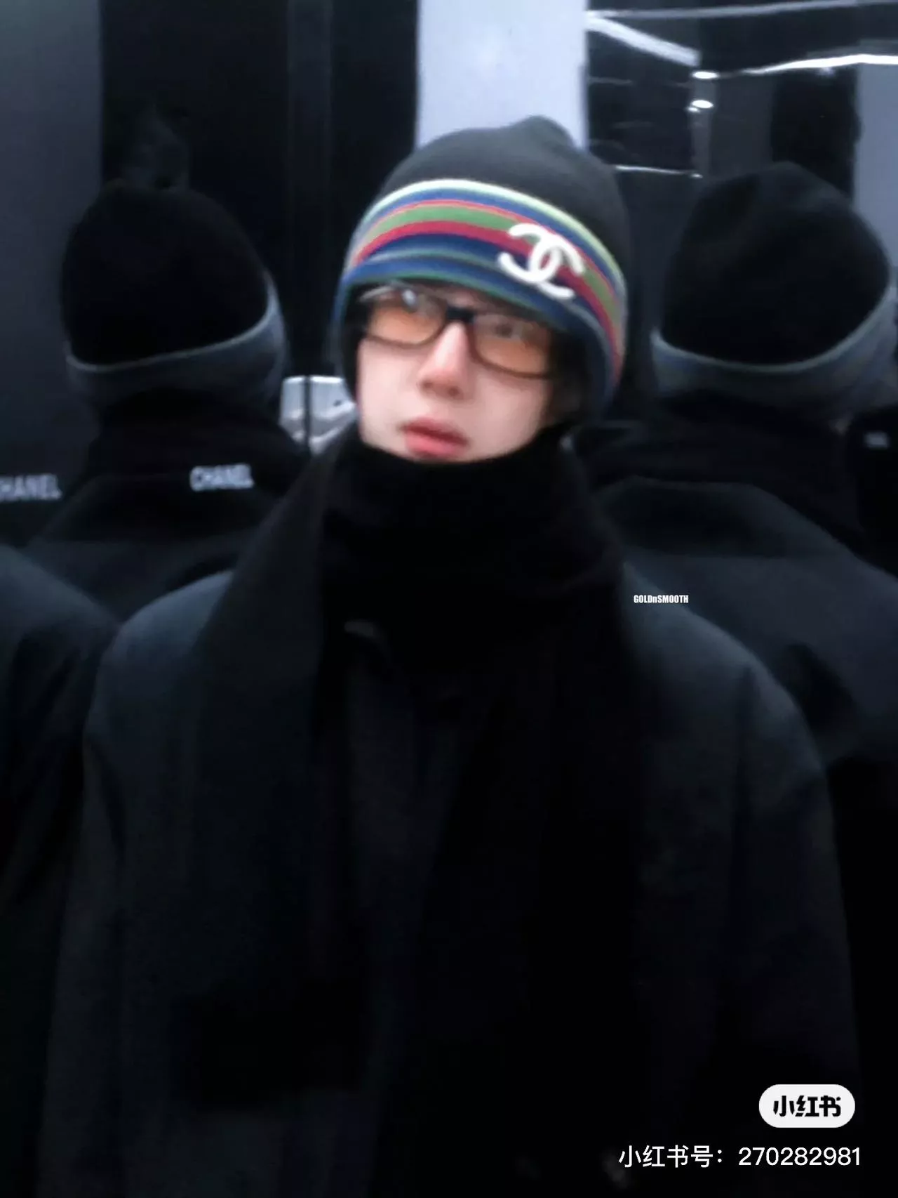 샤넬 스트라이프 커프 로고 니트 비니 상세 이미지 6