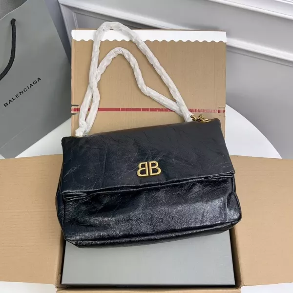 발렌시아가 모나코 라지 BB 로고 크랙드 카프스킨 숄더백