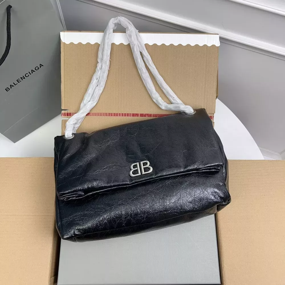 발렌시아가 모나코 라지 BB 로고 실버 하드웨어 숄더백