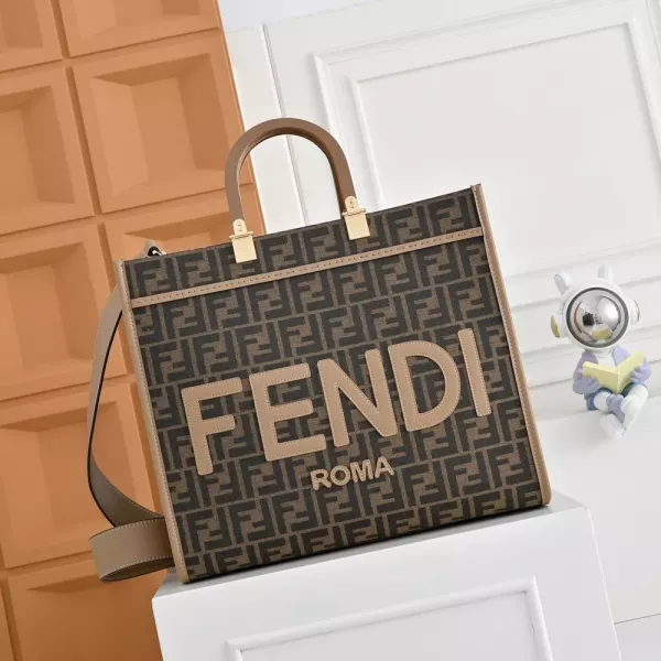 펜디 더블 핸들 FF 모노그램 선샤인 토트백