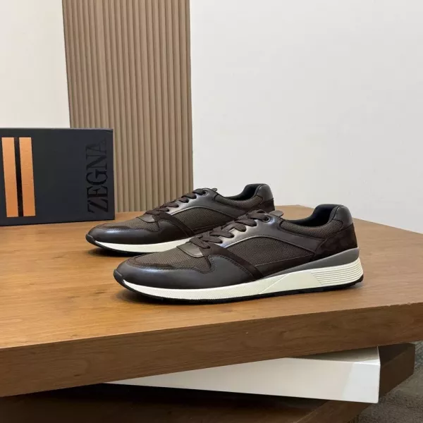 제냐 몬테 트리플 스티치 라파 가죽 로우탑 운동화