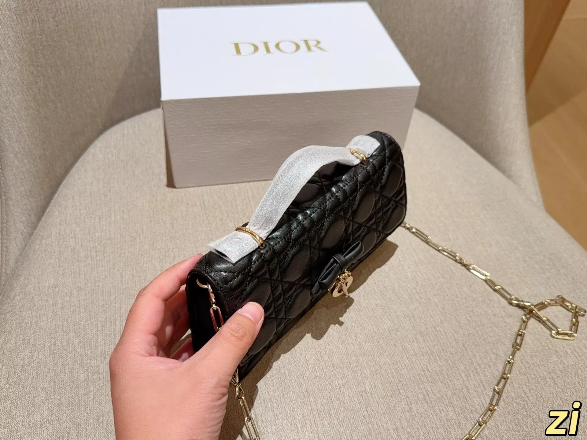 디올 리본 장식 체인 WOC 아코디언 숄더백 상세 이미지 7