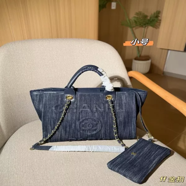 샤넬 데님 체인 스트랩 대용량 비치 쇼퍼백
