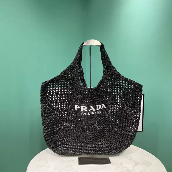프라다 자수 로고 라피아 토트백