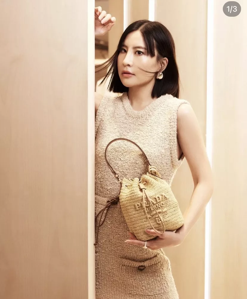 프라다 라피아 로고 자수 버킷백 상세 이미지 15