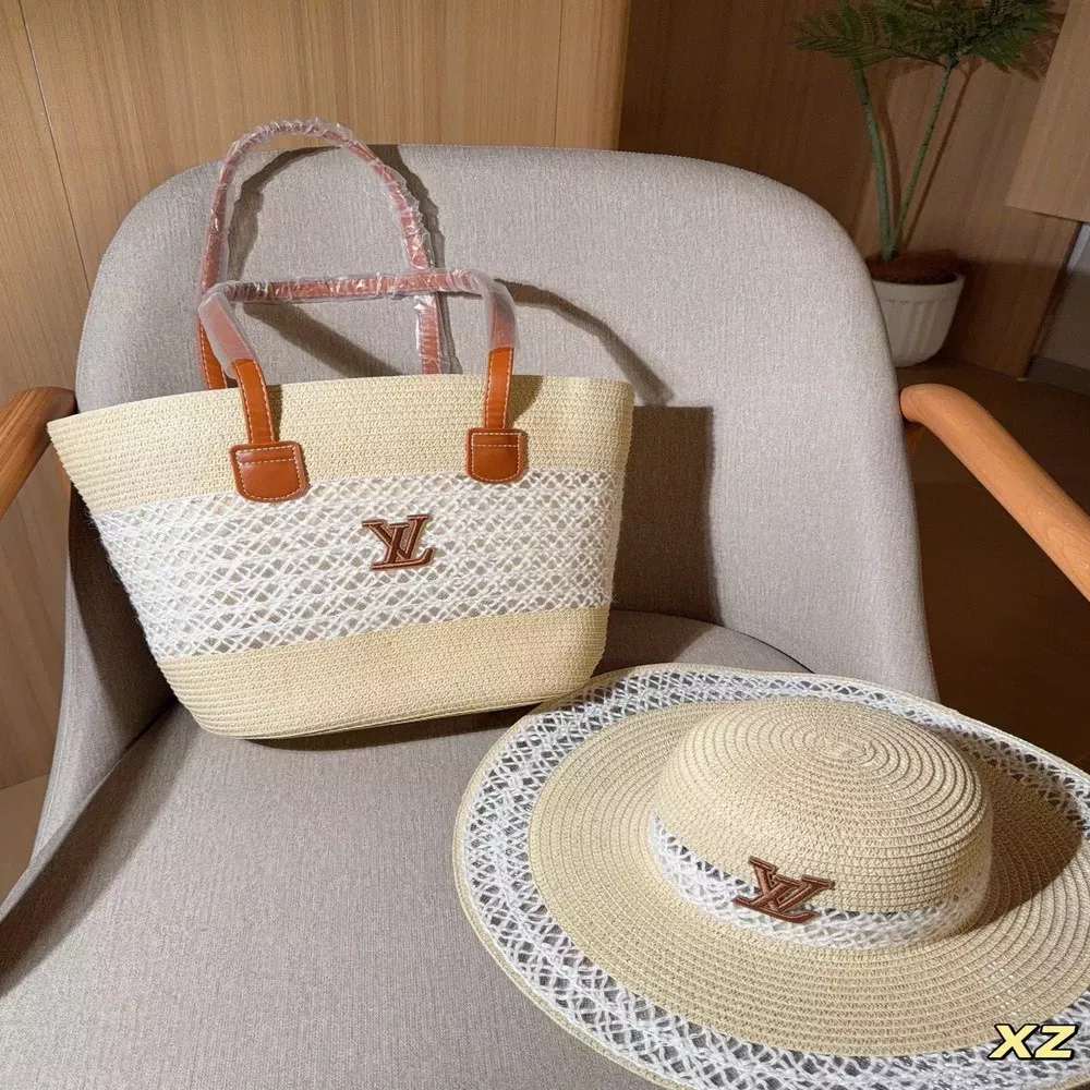 루이비통 라탄 위빙 비치 토트백 앤 스트로 햇 세트