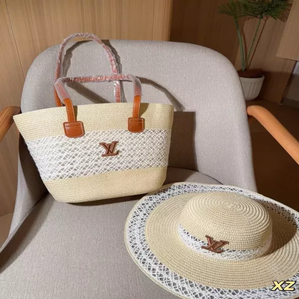 루이비통 라탄 위빙 비치 토트백 앤 스트로 햇 세트