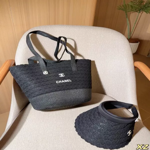 샤넬 라피아 토트백 비치햇 세트