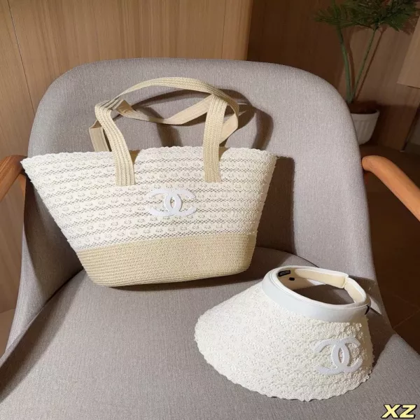 샤넬 라피아 스타일 로고 비치 토트백 세트