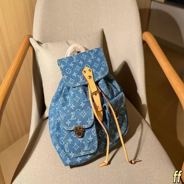 루이비통 빈티지 데님 모노그램 드로스트링 백팩