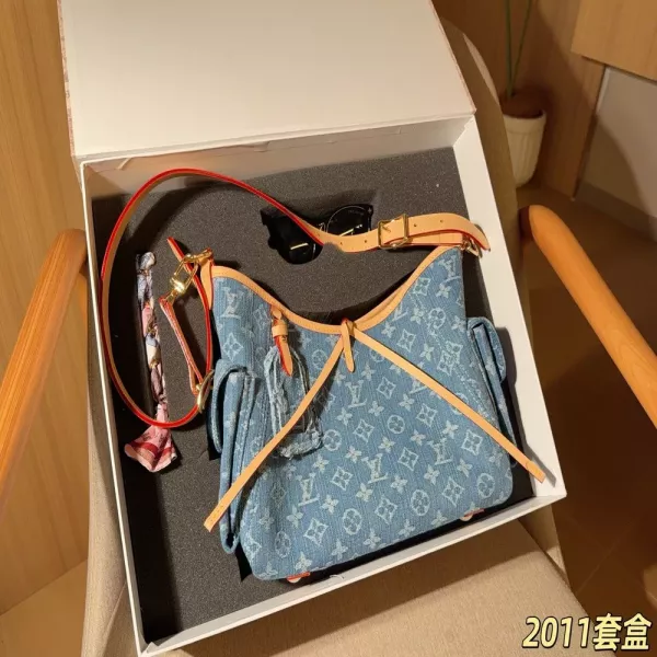 루이비통 데님 모노그램 캐리올 호보백 세트