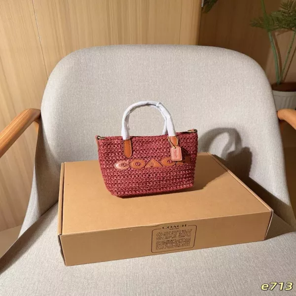 코치 시티15 라탄 위빙 미니 토트백