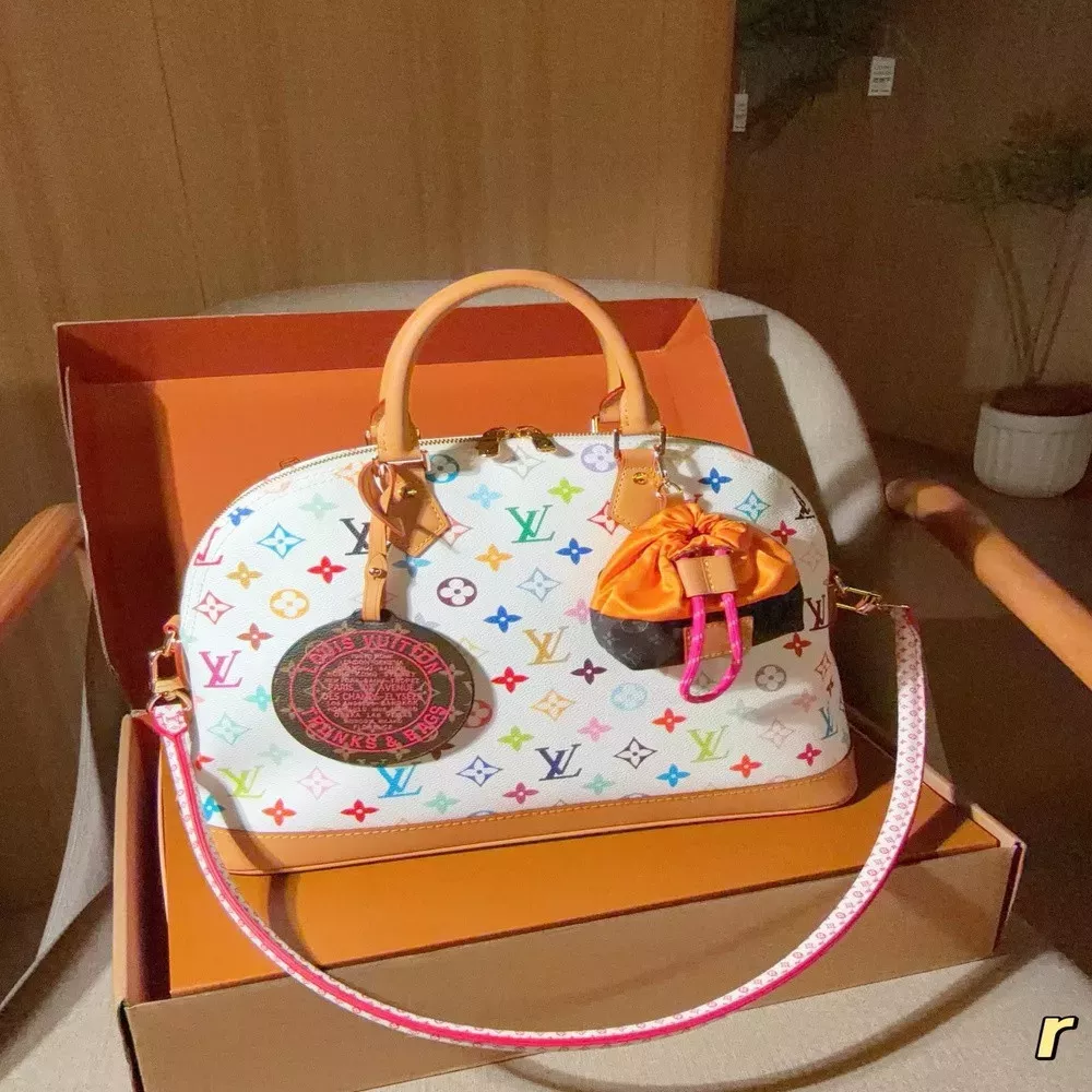 루이비통 화이트 멀티컬러 쉘 토트백