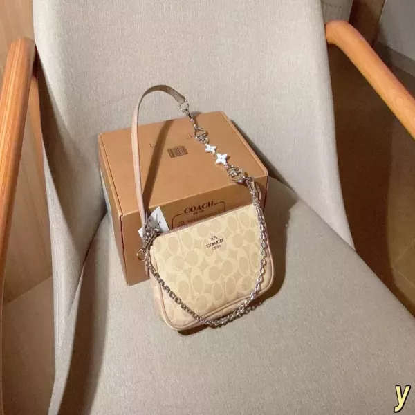 코치 시그니처 패턴 체인 스트랩 바게트백