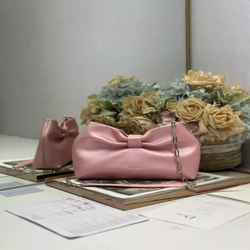 디올 리본 장식 램스킨 체인 숄더백