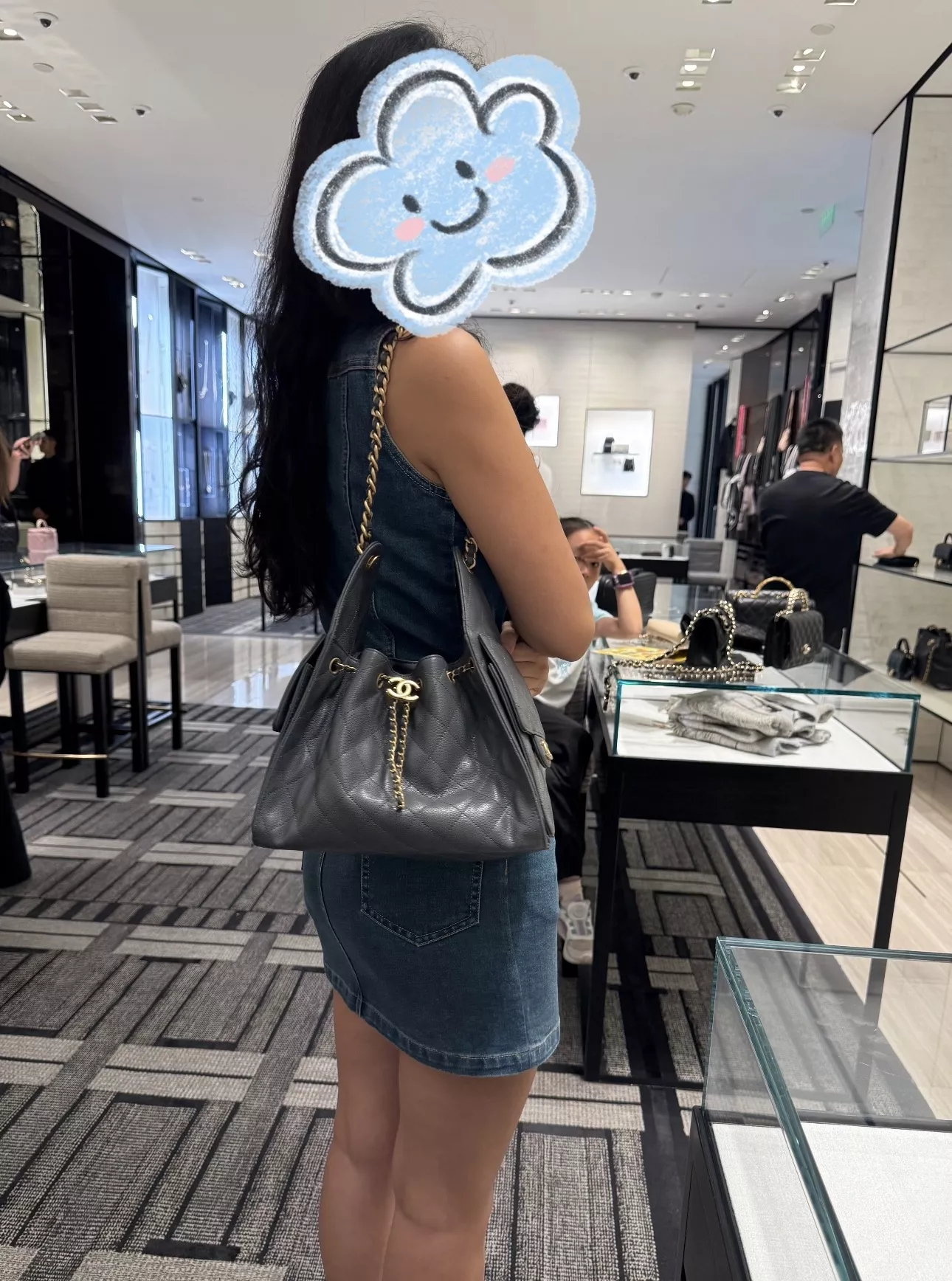 샤넬 25 라인 블랙 캐비어 패턴 체인 호보백 상세 이미지 32