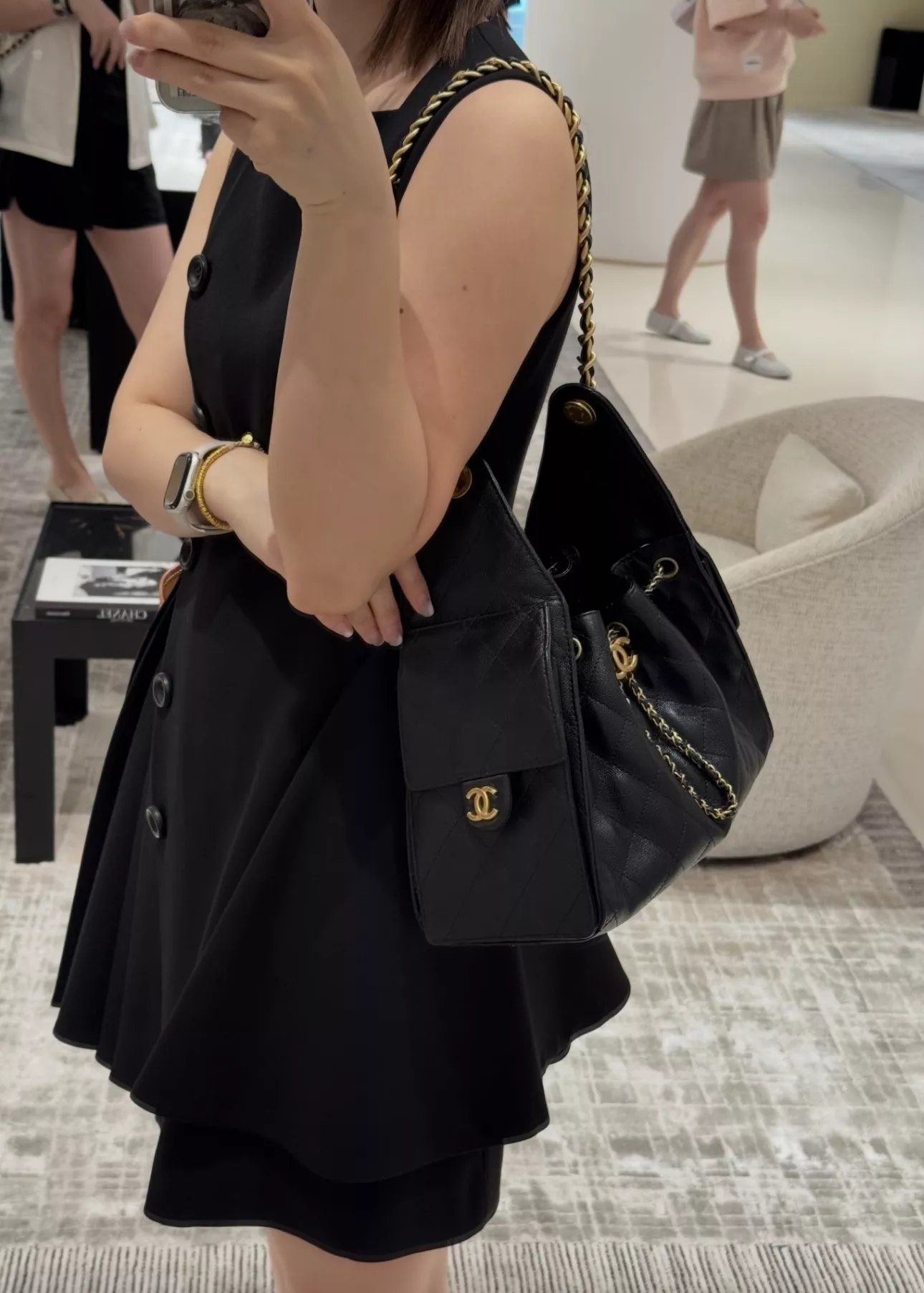 샤넬 25 라인 블랙 캐비어 패턴 체인 호보백 상세 이미지 19