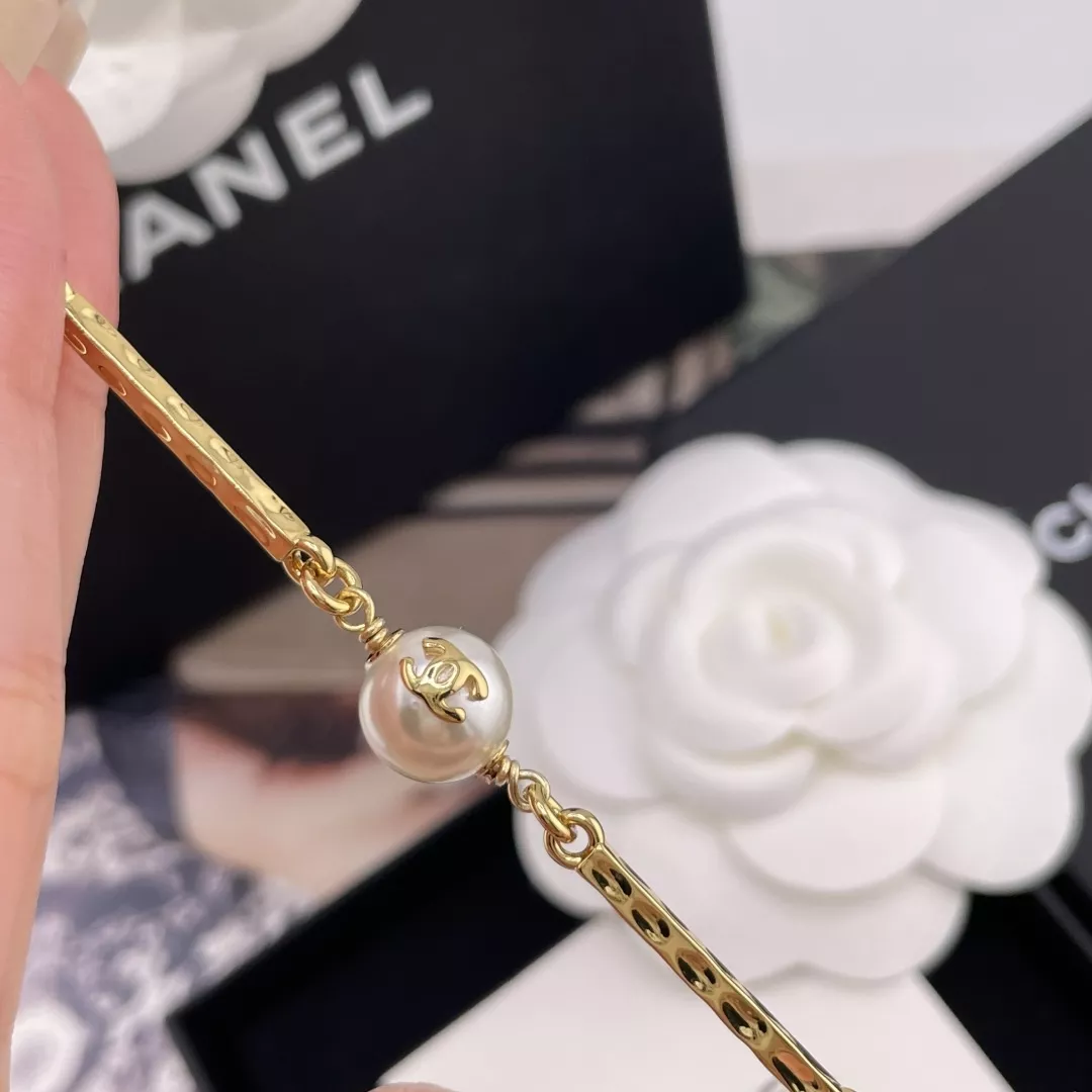 샤넬 진주 장식 골드 톤 빈티지 체인 팔찌 상세 이미지 6