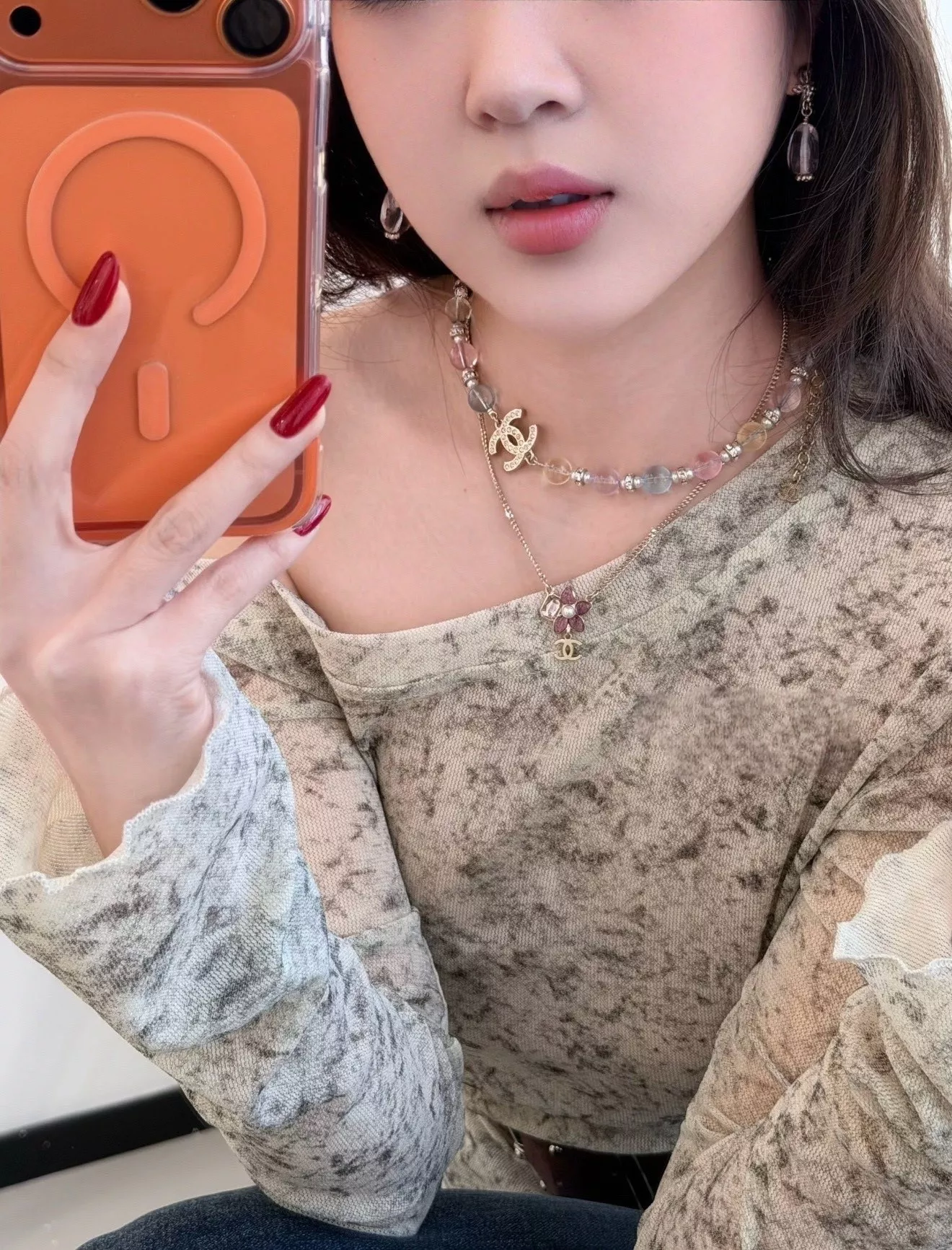 샤넬 컬러 크리스탈 비즈 더블 C 목걸이 상세 이미지 14