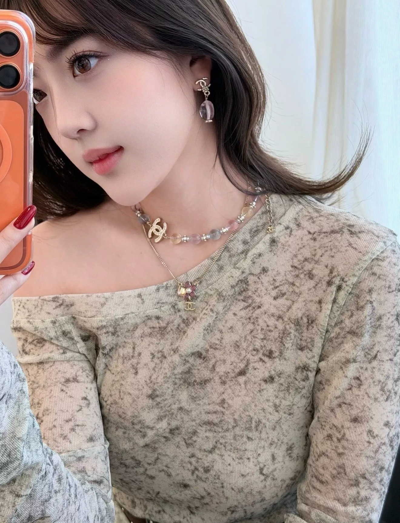 샤넬 컬러 크리스탈 비즈 더블 C 목걸이 상세 이미지 19
