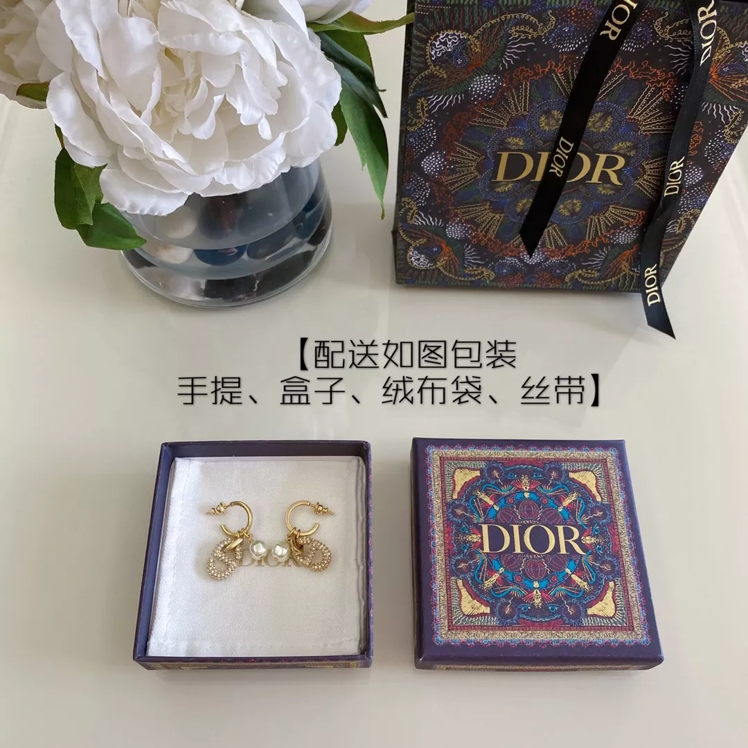 디올 CD 진주 드롭 이어후크 귀걸이 상세 이미지 2